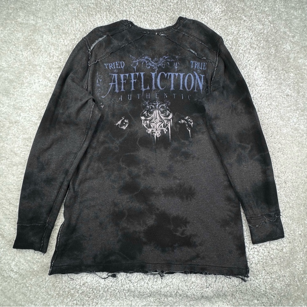 AFFLICTION Men's Long Sleeve Reversible Thermal Shirt. XXL skull bird distressed - Picture 11 of 15